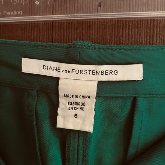 DVF Diane Von Furstenberg Green Wool Trousers High Waist Crop Wide Leg Pants 6 - Picture 4 of 14